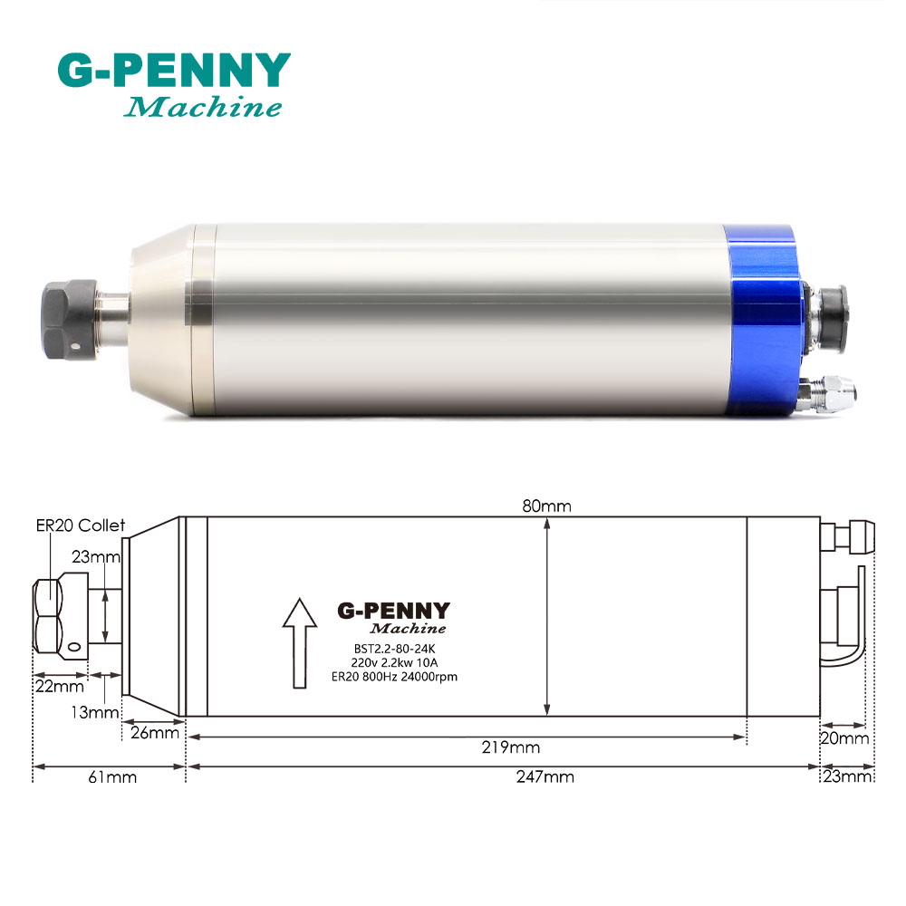 2.2kW ER20 D80 金属用スピンドル、水冷スピンド - 2.2Kw Water Cooled Spindle Kit Vfd のレビューと価格